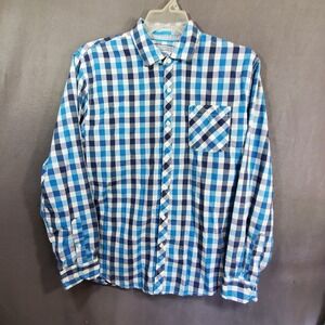Michael Brandon Mens Blue Gingham Check Long Sleeve Button Down Shirt Large